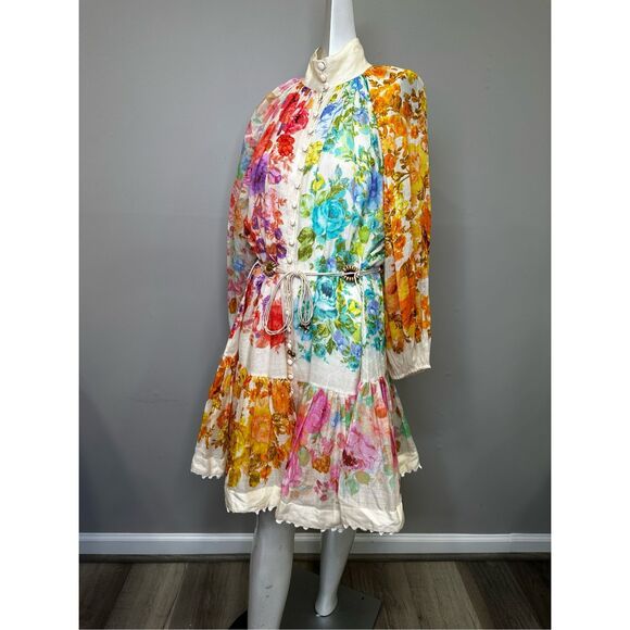 NWT Zimmermann Floral Tiered Long Sleeve Raie Lantern Mini Dress Size 2/US8 $795 - Picture 6 of 12
